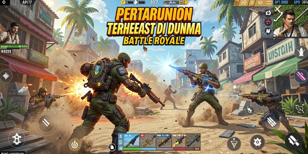 Screenshot gameplay API77 menampilkan pertarungan seru dalam arena Battle Royale.