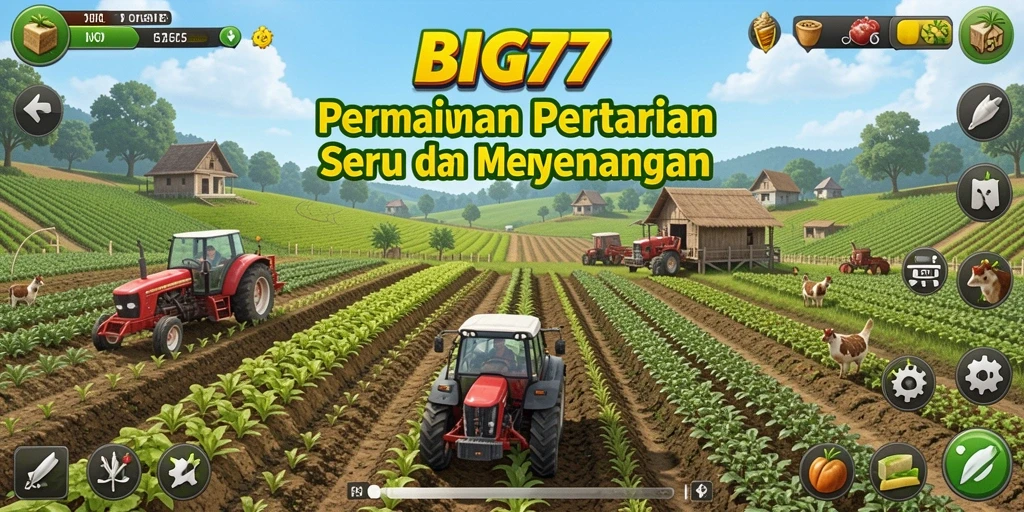 Tangkapan layar gameplay BIG77 menampilkan aktivitas bertani yang seru dan interaktif.