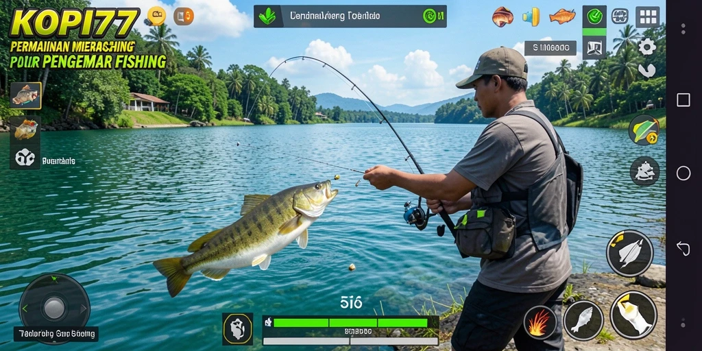 Screenshot gameplay KOPI77 menunjukkan aksi memancing yang seru dan grafis yang menawan.