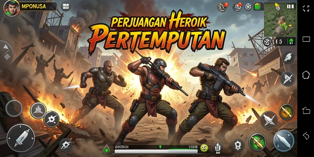 Tampilan gameplay aksi seru dalam MPONUSA dengan pertempuran mendebarkan.