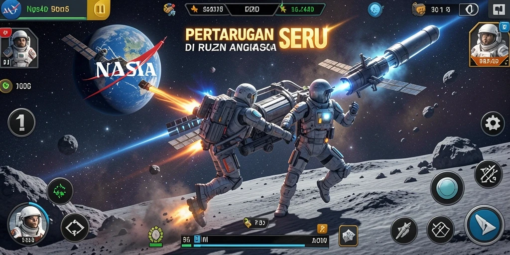 Gameplay seru dari NASA4D menunjukkan pertarungan epik di luar angkasa.