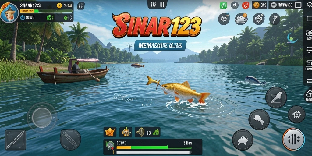 Tampilan screenshot gameplay <strong>SINAR123</strong> yang menunjukkan aksi memancing menegangkan.