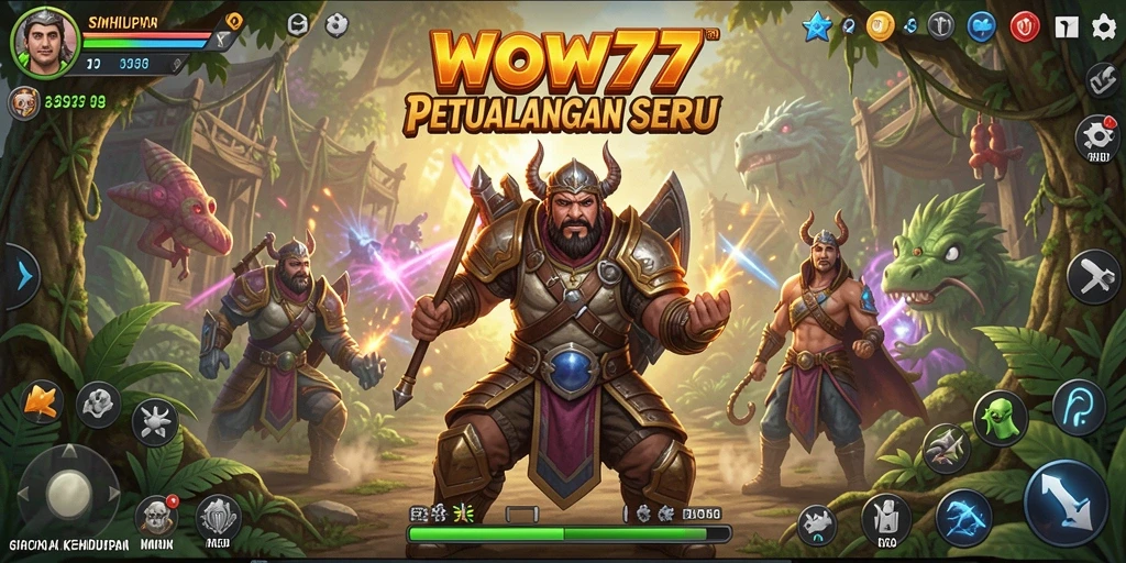 Screenshot utama gameplay WOW77 menunjukkan dunia simulasi yang hidup dan menarik.